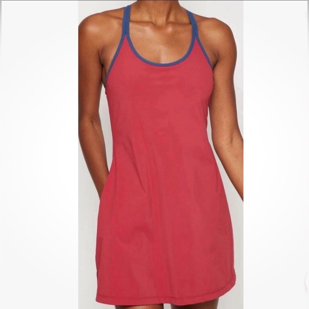 Sleeveless Red Mini Dress with Blue Trim
